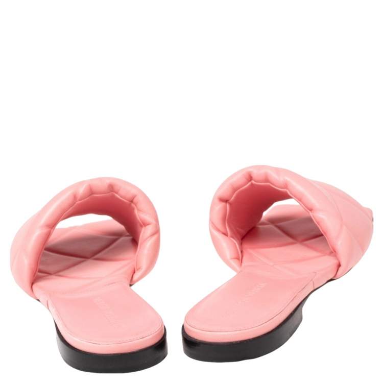 Pre Owned Bottega Veneta Pink Leather Lido Flat Slides Size 38