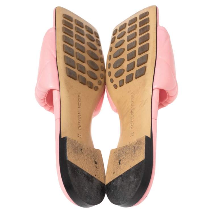 Pre Owned Bottega Veneta Pink Leather Lido Flat Slides Size 38