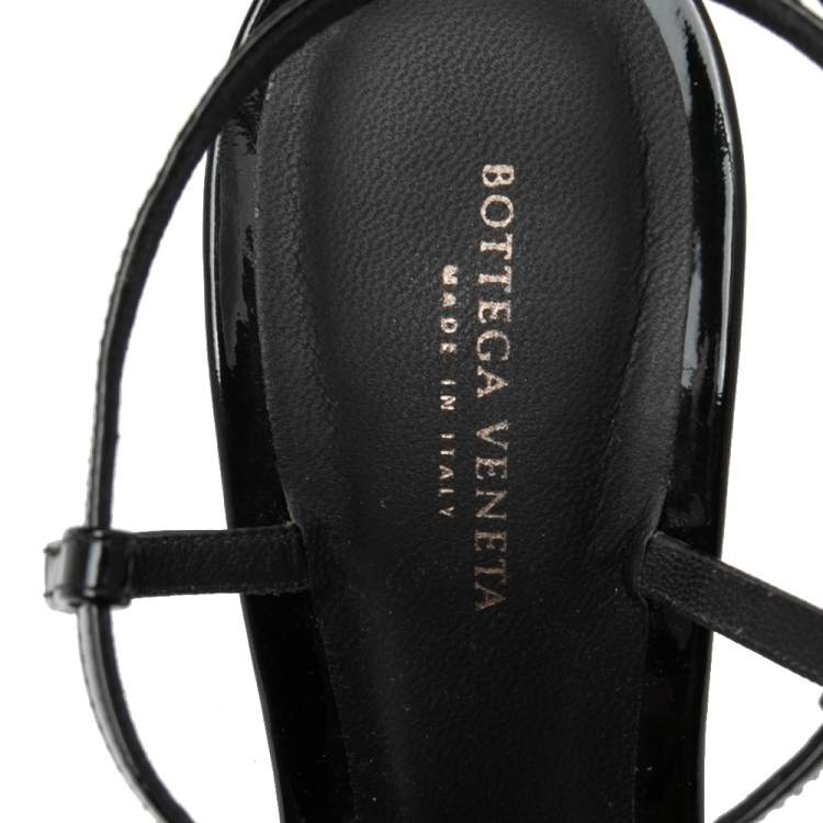 Pre Owned Bottega Veneta Black Lace and Patent Leather Ankle Strap Sandals Size 38