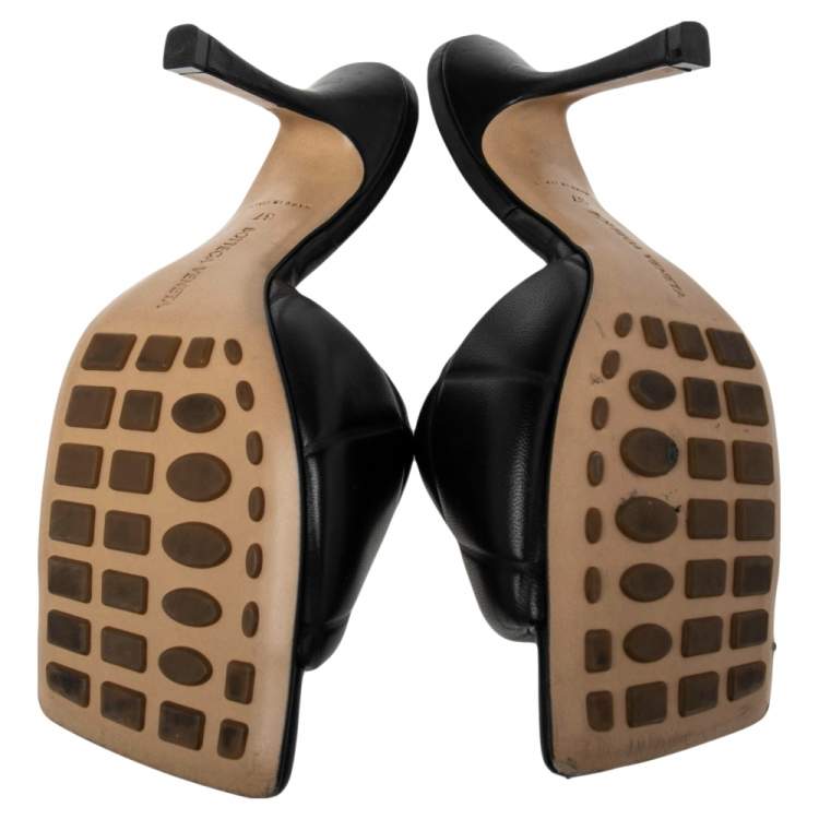 Pre Owned Bottega Veneta Black Intrecciato Leather Lido Slide Sandals Size 37