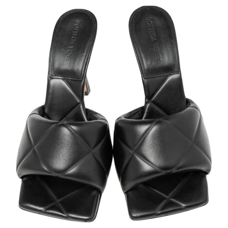 Pre Owned Bottega Veneta Black Intrecciato Leather Lido Slide Sandals Size 37