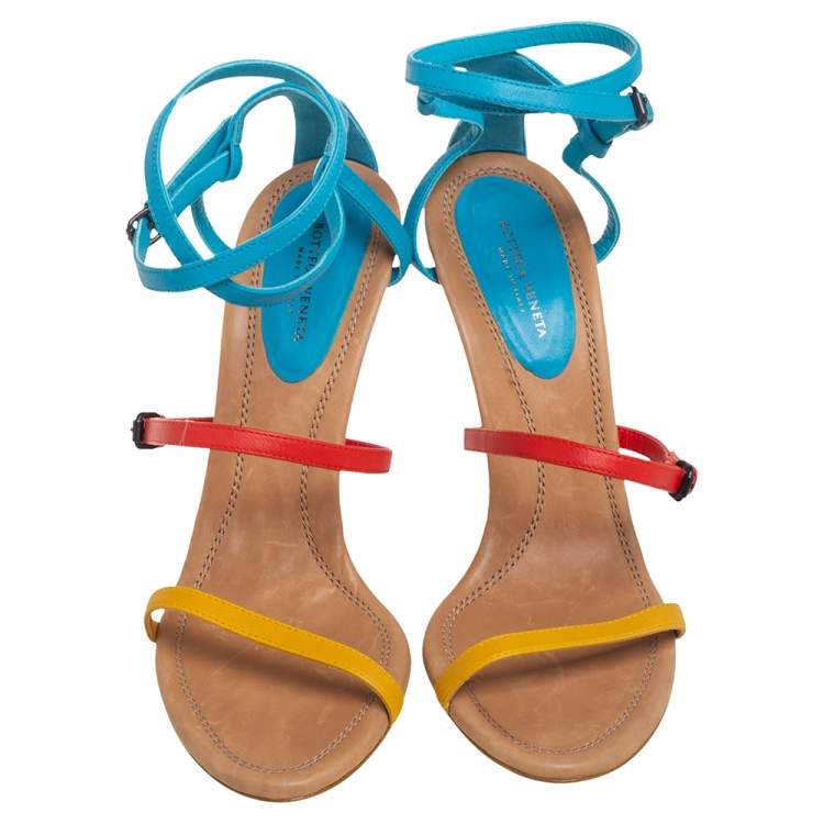 Pre Owned Bottega Veneta Multicolor Leather Strappy Ankle Strap Sandals Size 38