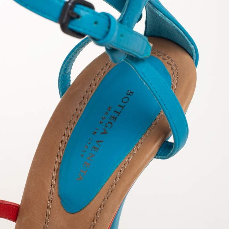 Pre Owned Bottega Veneta Multicolor Leather Strappy Ankle Strap Sandals Size 38
