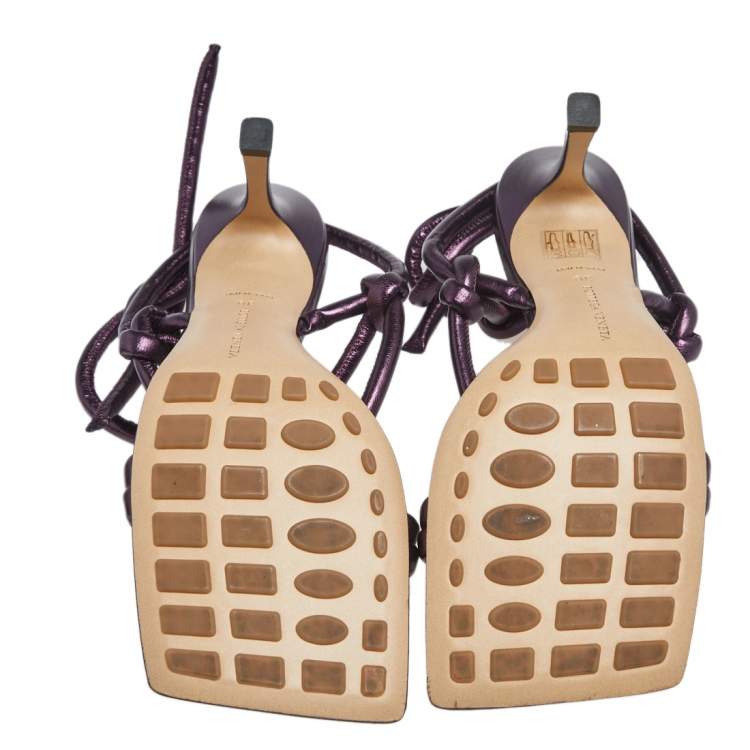 Pre Owned Bottega Veneta Metallic Purple Leather Knot Sandals Size 39