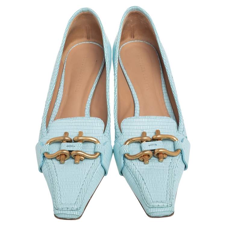Pre Owned Bottega Veneta Blue Lizard Embossed Leather Madame Pumps Size 39