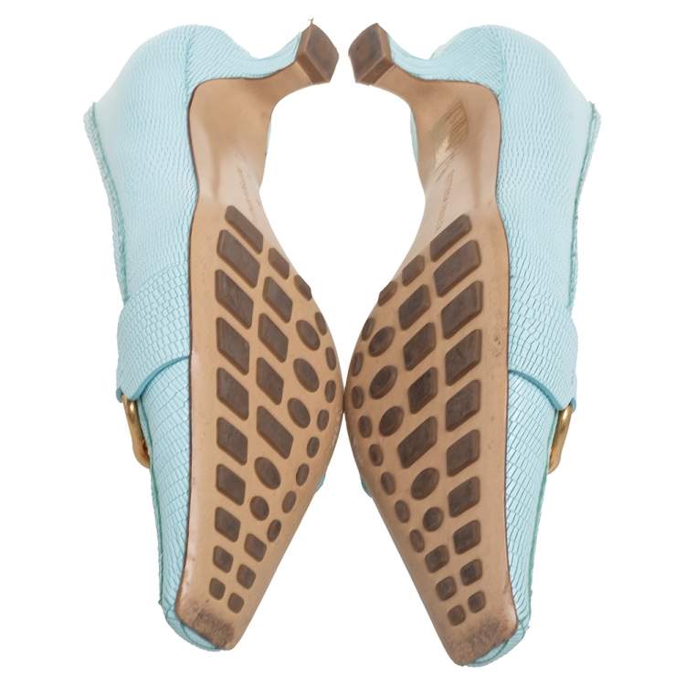 Pre Owned Bottega Veneta Blue Lizard Embossed Leather Madame Pumps Size 39
