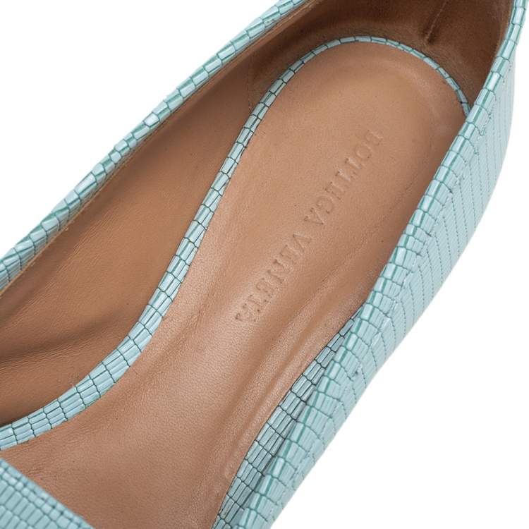 Pre Owned Bottega Veneta Blue Lizard Embossed Leather Madame Pumps Size 39