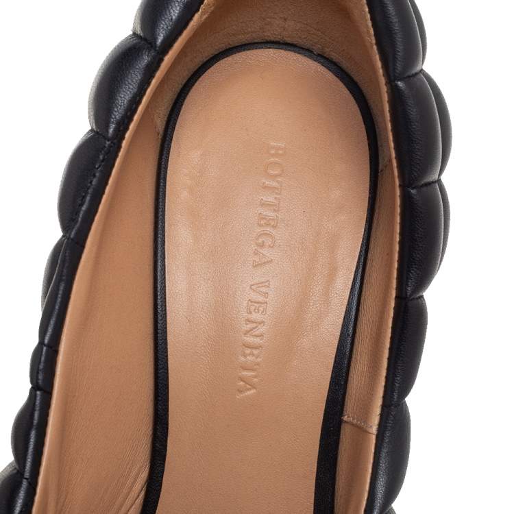 Pre Owned Bottega Veneta Quilted Black Leather Square Metal Cap Toe Pumps Size 39