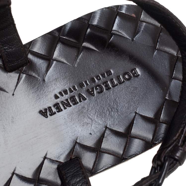 Pre Owned Bottega Veneta Dark Brown Intreciatto Leather Calvados Slingback Flats Size 36.5