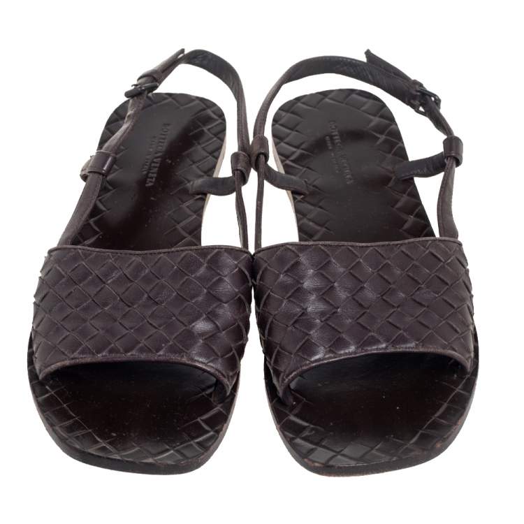 Pre Owned Bottega Veneta Dark Brown Intreciatto Leather Calvados Slingback Flats Size 36.5