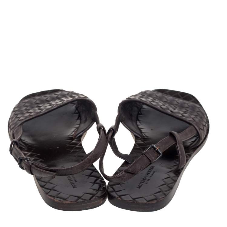 Pre Owned Bottega Veneta Dark Brown Intreciatto Leather Calvados Slingback Flats Size 36.5