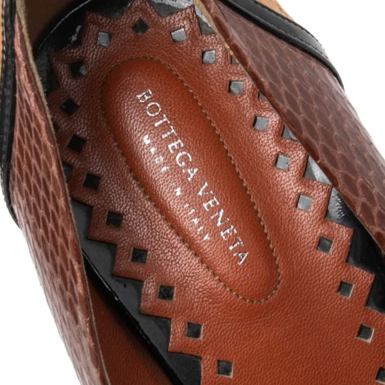 Pre Owned Bottega Veneta Multicolor Snakeskin Embossed Leather And Patent Leather  Peep Toe Pumps Size 41