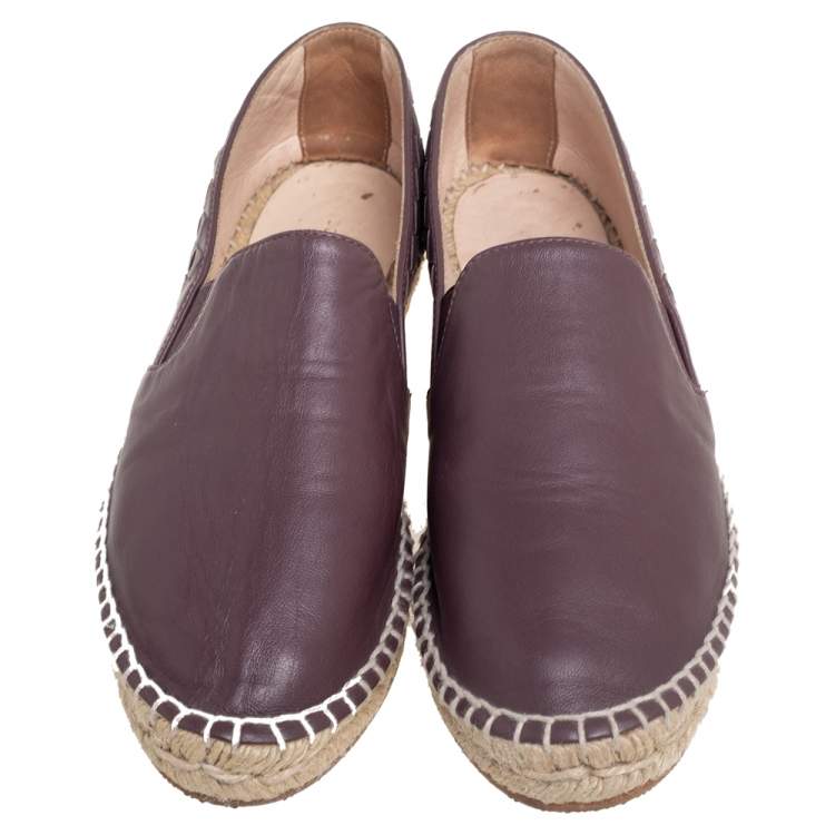 Pre Owned Bottega Veneta Mauve Intrecciato Leather Espadrille Flats Size 36