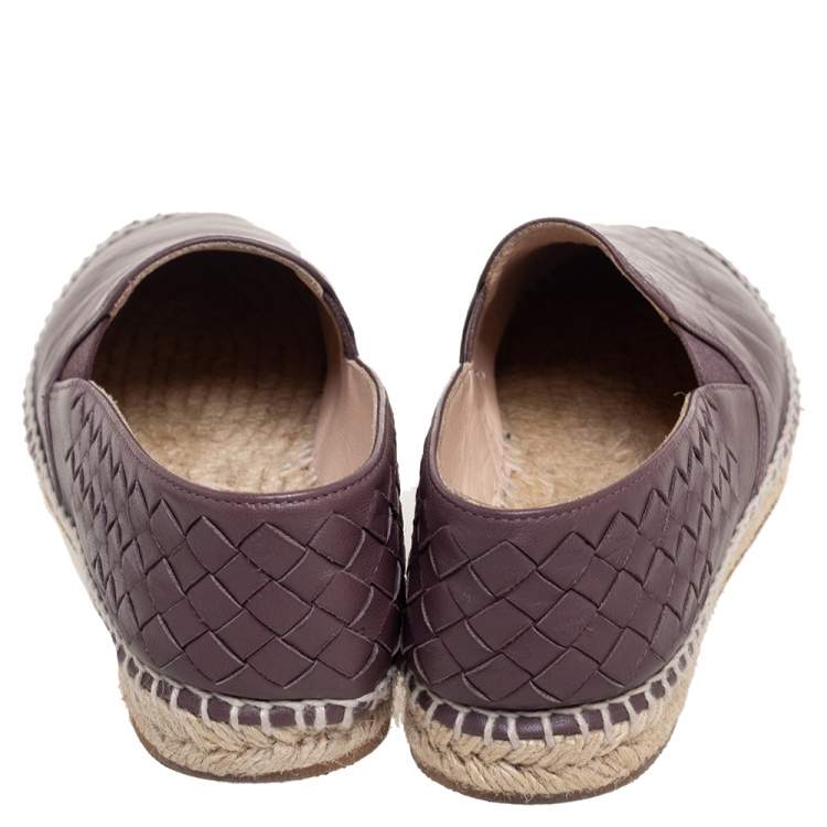 Pre Owned Bottega Veneta Mauve Intrecciato Leather Espadrille Flats Size 36