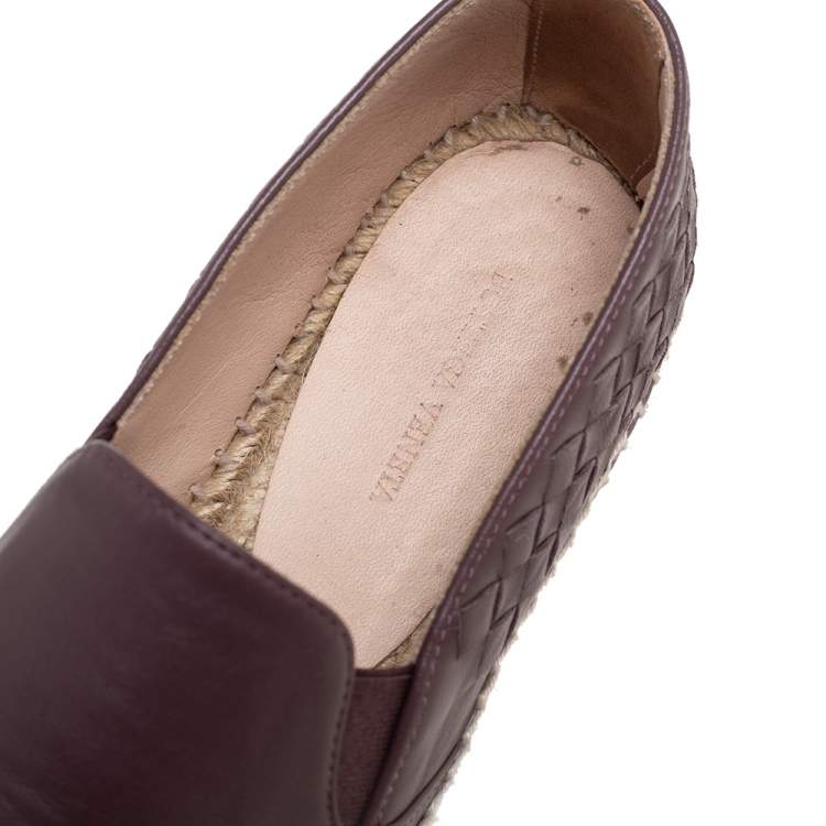 Pre Owned Bottega Veneta Mauve Intrecciato Leather Espadrille Flats Size 36