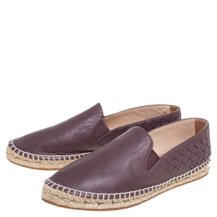 Pre Owned Bottega Veneta Mauve Intrecciato Leather Espadrille Flats Size 36