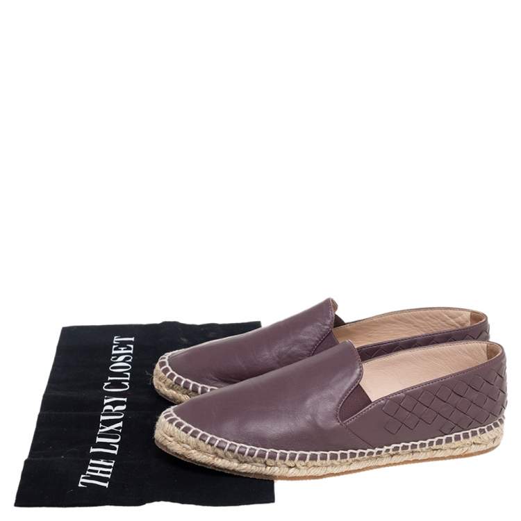 Pre Owned Bottega Veneta Mauve Intrecciato Leather Espadrille Flats Size 36