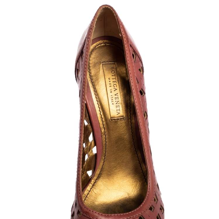 Pre Owned Bottega Veneta Pink Leather Laser Cut Open Toe Pumps Size 36.5
