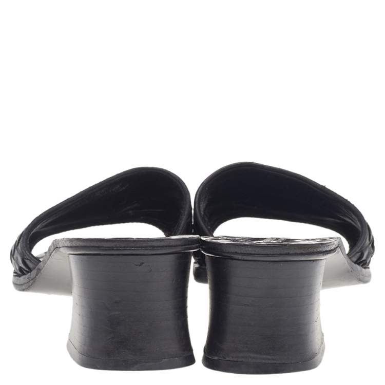 Pre Owned Bottega Veneta Black Intrecciato Leather Ravello Slide Sandals Size 36.5