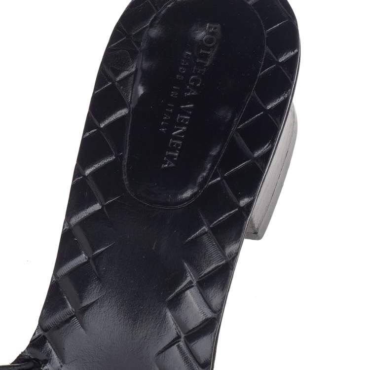 Pre Owned Bottega Veneta Black Intrecciato Leather Ravello Slide Sandals Size 36.5