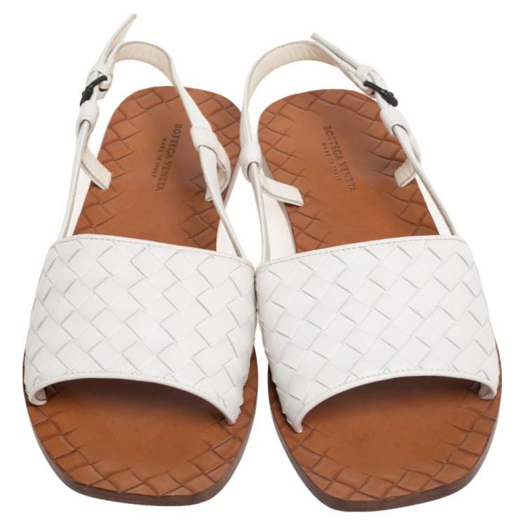 Pre Owned Bottega Veneta White Intreciatto Leather Calvados Slingback Flats Size 36