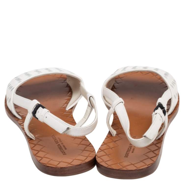 Pre Owned Bottega Veneta White Intreciatto Leather Calvados Slingback Flats Size 36