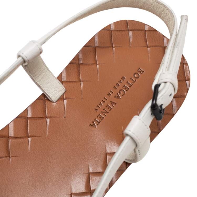 Pre Owned Bottega Veneta White Intreciatto Leather Calvados Slingback Flats Size 36