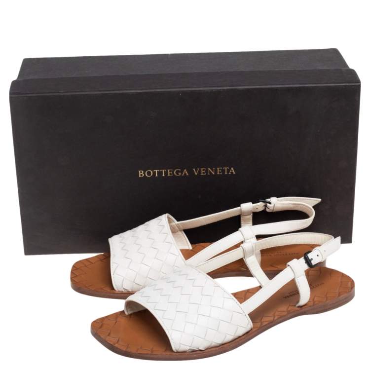 Pre Owned Bottega Veneta White Intreciatto Leather Calvados Slingback Flats Size 36