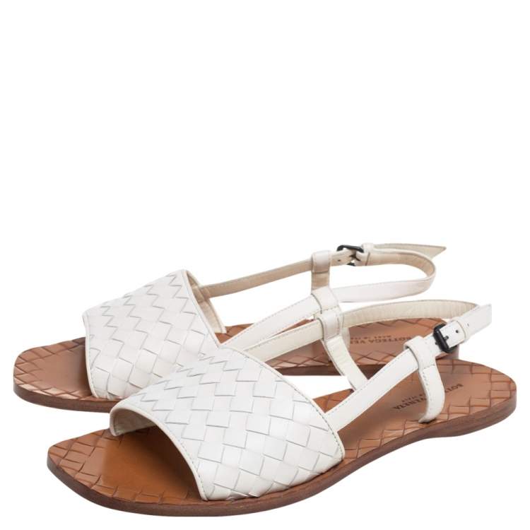 Pre Owned Bottega Veneta White Intreciatto Leather Calvados Slingback Flats Size 36