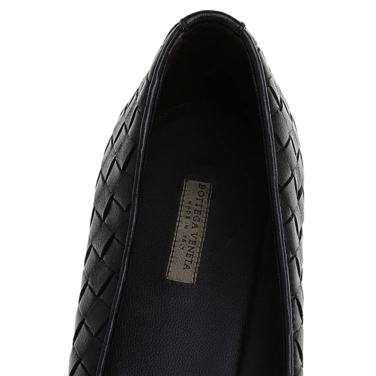 Pre Owned Bottega Veneta Black Intrecciato Leather Ballet Flats Size 40.5