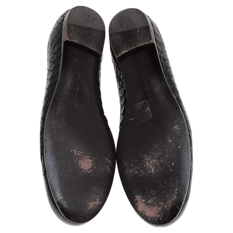 Pre Owned Bottega Veneta Black Intrecciato Leather Ballet Flats Size 40.5
