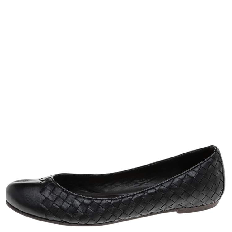 Pre Owned Bottega Veneta Black Intrecciato Leather Ballet Flats Size 40.5