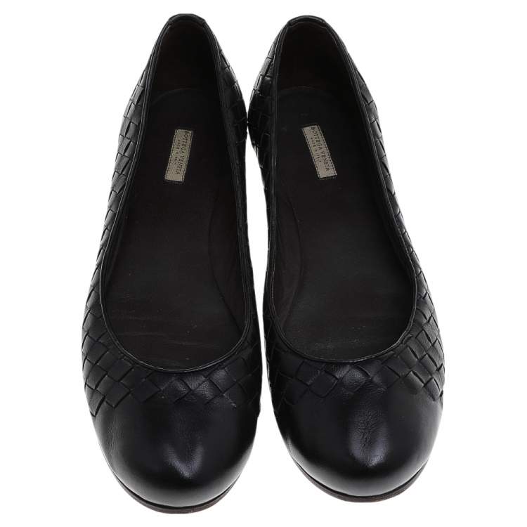 Pre Owned Bottega Veneta Black Intrecciato Leather Ballet Flats Size 40.5