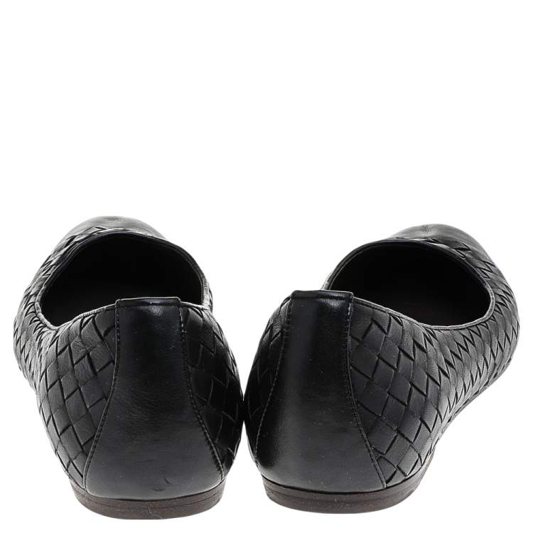 Pre Owned Bottega Veneta Black Intrecciato Leather Ballet Flats Size 40.5