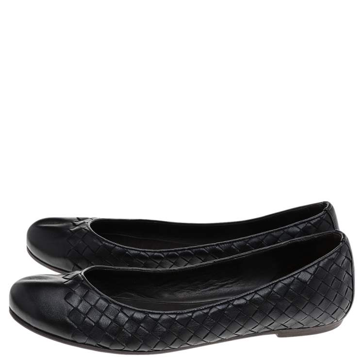 Pre Owned Bottega Veneta Black Intrecciato Leather Ballet Flats Size 40.5