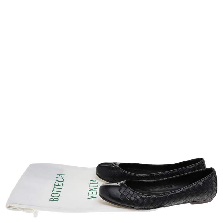 Pre Owned Bottega Veneta Black Intrecciato Leather Ballet Flats Size 40.5