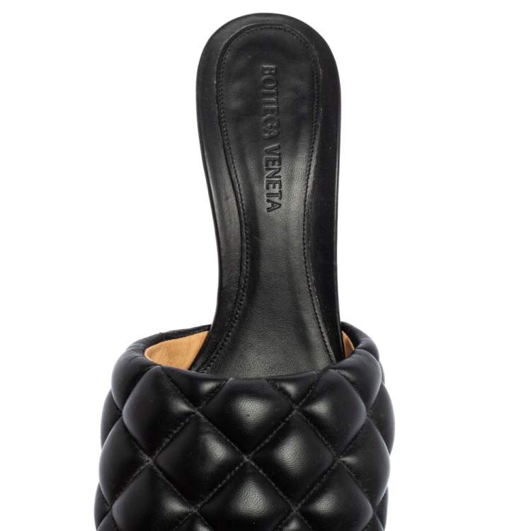 Pre Owned Bottega Veneta Black Intrecciato Leather Lido Slide Sandals Size 37