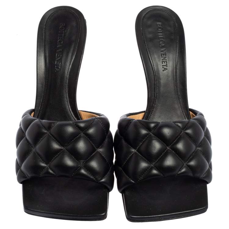 Pre Owned Bottega Veneta Black Intrecciato Leather Lido Slide Sandals Size 37
