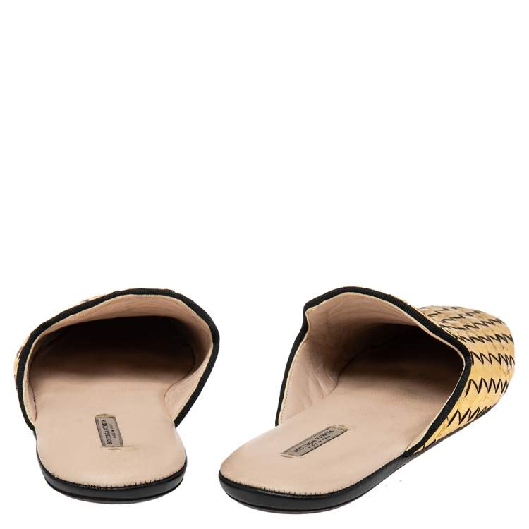 Pre Owned Bottega Veneta Metallic Gold  Intrecciato Leather Fiandra Mules Size 37.5