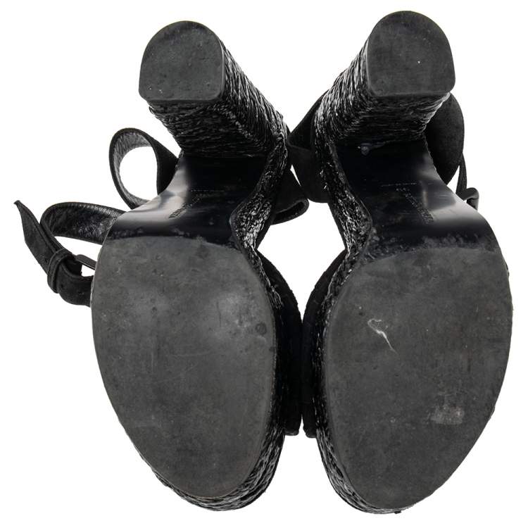 Pre Owned Bottega Veneta Black Intrecciato Suede Coated Espadrille Platform Sandals Size 39
