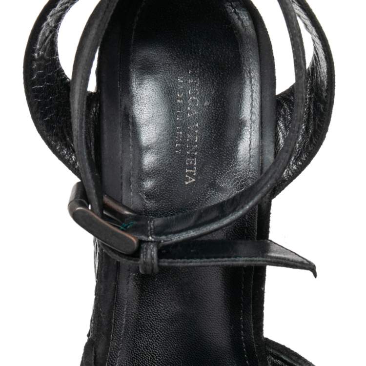 Pre Owned Bottega Veneta Black Intrecciato Suede Coated Espadrille Platform Sandals Size 39