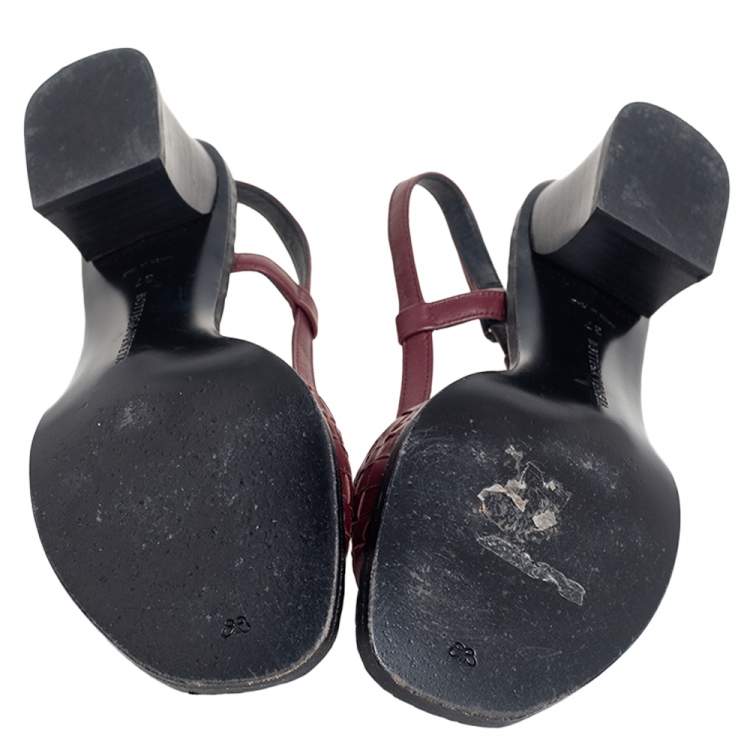 Pre Owned Bottega Burgundy Intrecciato Leather Slingback Sandals Size 37