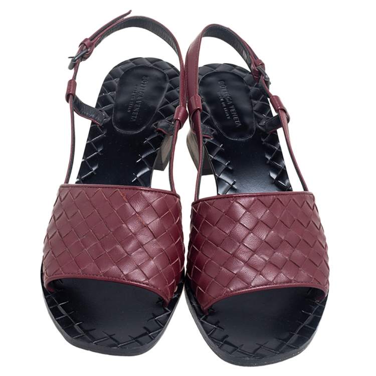 Pre Owned Bottega Burgundy Intrecciato Leather Slingback Sandals Size 37