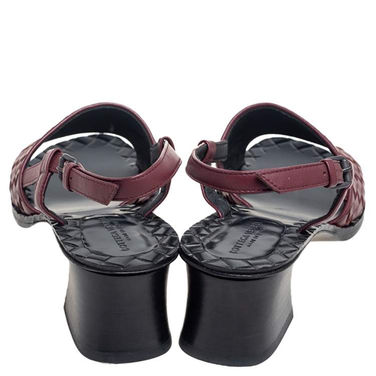 Pre Owned Bottega Burgundy Intrecciato Leather Slingback Sandals Size 37