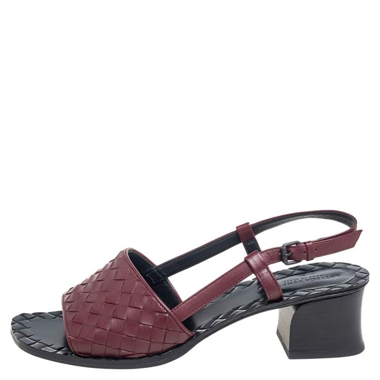 Pre Owned Bottega Burgundy Intrecciato Leather Slingback Sandals Size 37