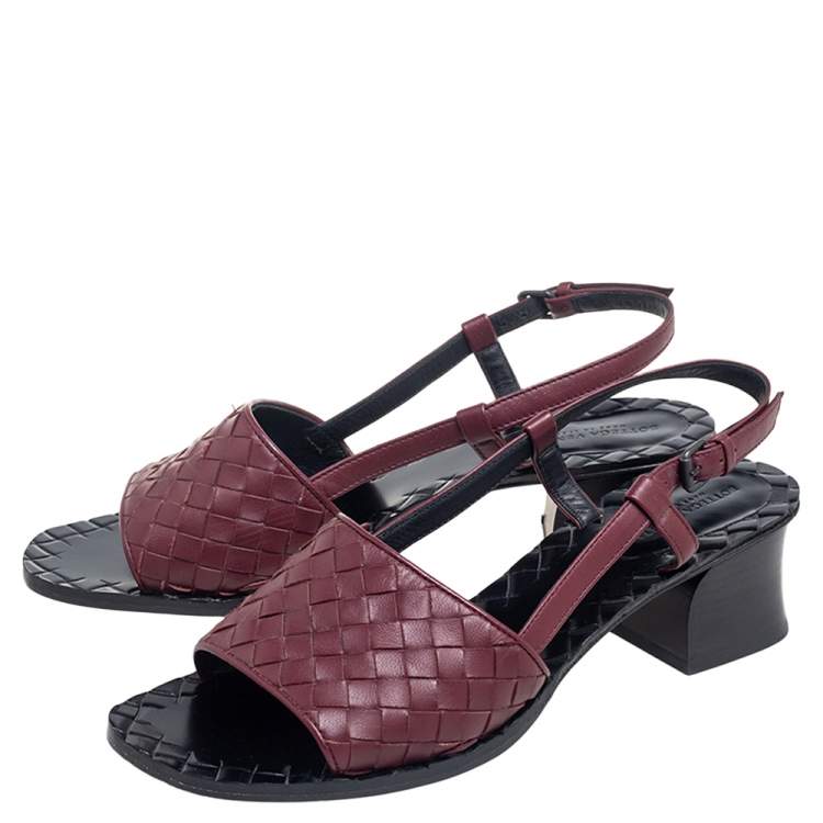 Pre Owned Bottega Burgundy Intrecciato Leather Slingback Sandals Size 37