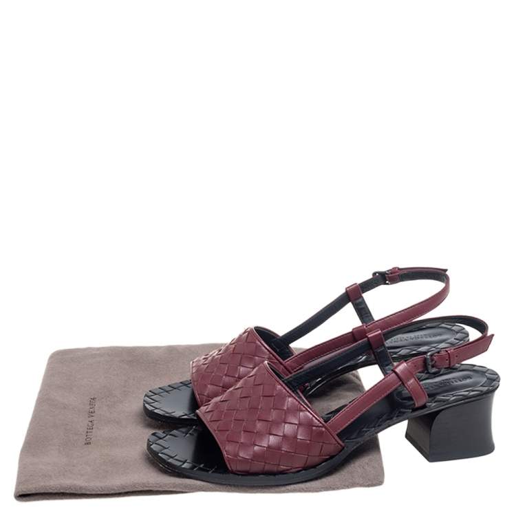 Pre Owned Bottega Burgundy Intrecciato Leather Slingback Sandals Size 37