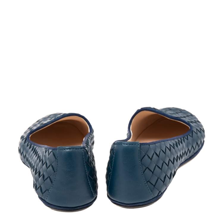 Pre Owned Bottega Veneta Blue Intrecciato Leather Ballet Flats Size 36