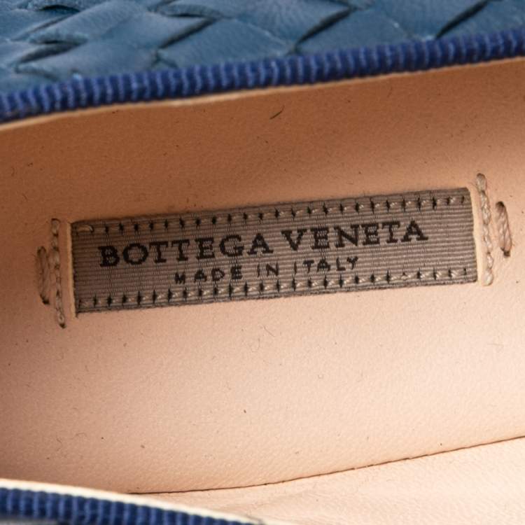 Pre Owned Bottega Veneta Blue Intrecciato Leather Ballet Flats Size 36