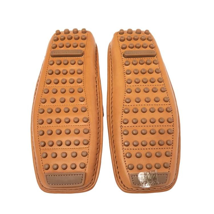 Pre Owned Bottega Veneta Tan  Intrecciato Leather Slip On Loafers Size 37